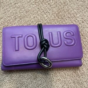 Tous Purple Leather Knot-Accent Wallet Clutch